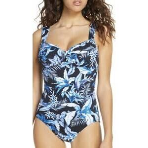 Tommy bahama black indigo garden one piece swim suit women's size 8 Floral